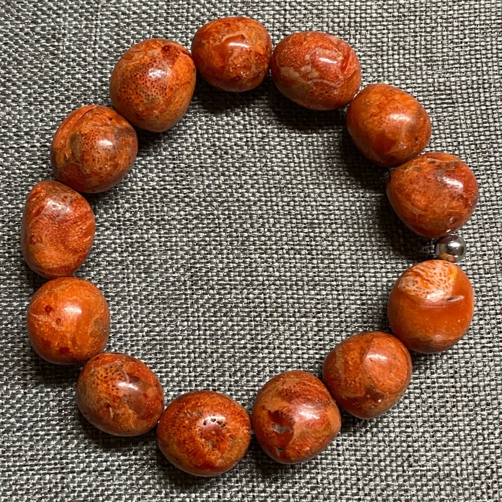 Women's Natural Coral  Elasticated Bracelet (Large Bead)